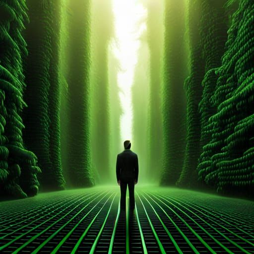 Eerie Binary World: A Solitary Figure in Hyperreality