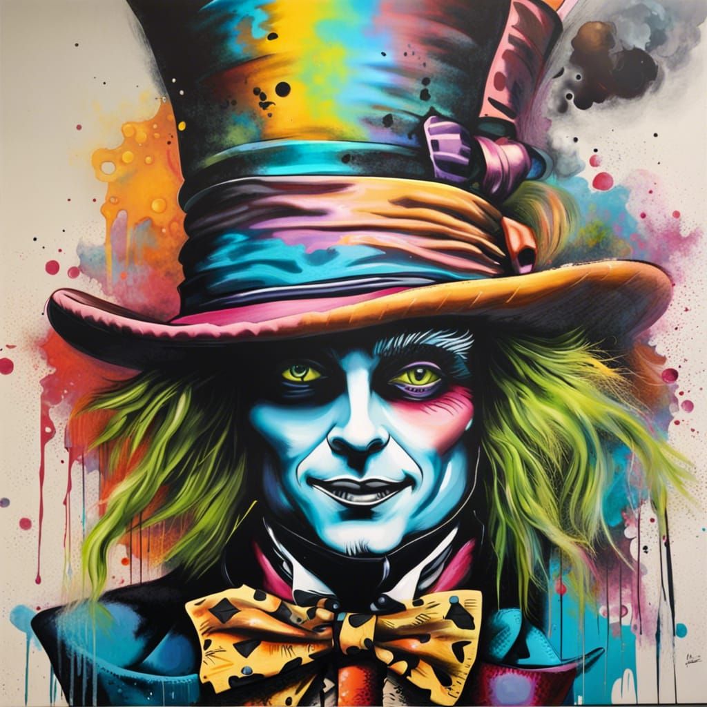 Mad Hatter Graffiti Art in Spray Paint Style