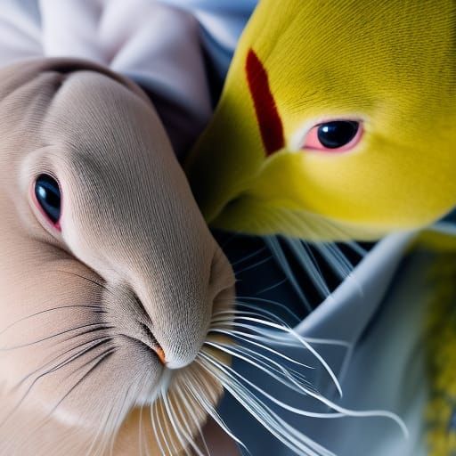Affectionate Rabbit and Raccoon Portrait in Studio Lighting