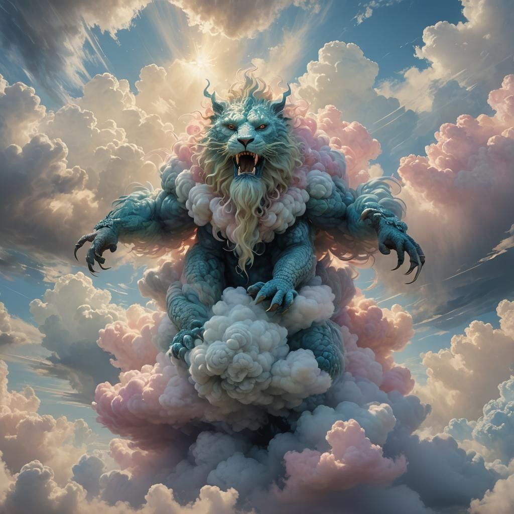 Mythical Creature Cloud Morph in Impressionistic Style