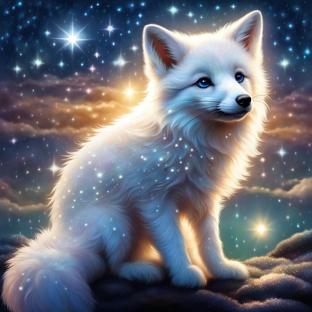 Opalescent Fox Pup in Starry Rain