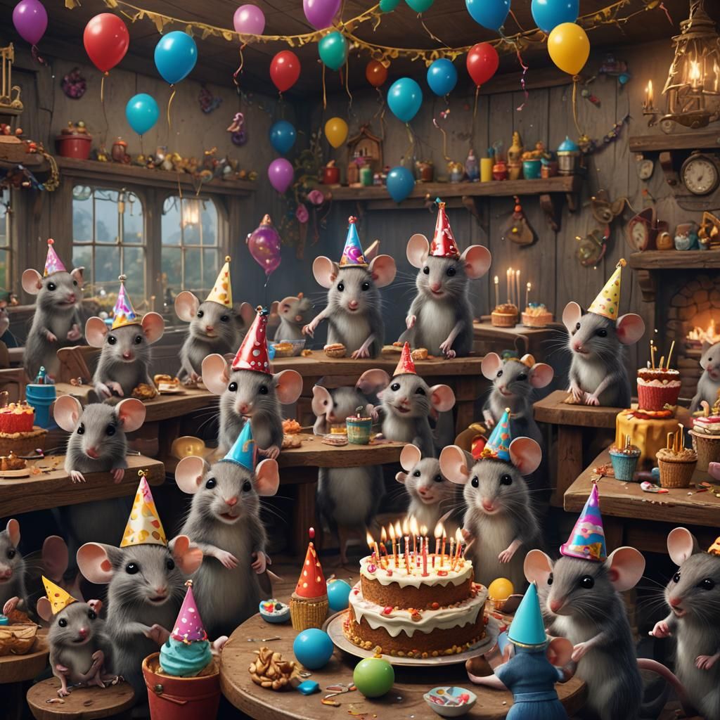 Mice Birthday Party in Mouse House: Detailed Matte Painting