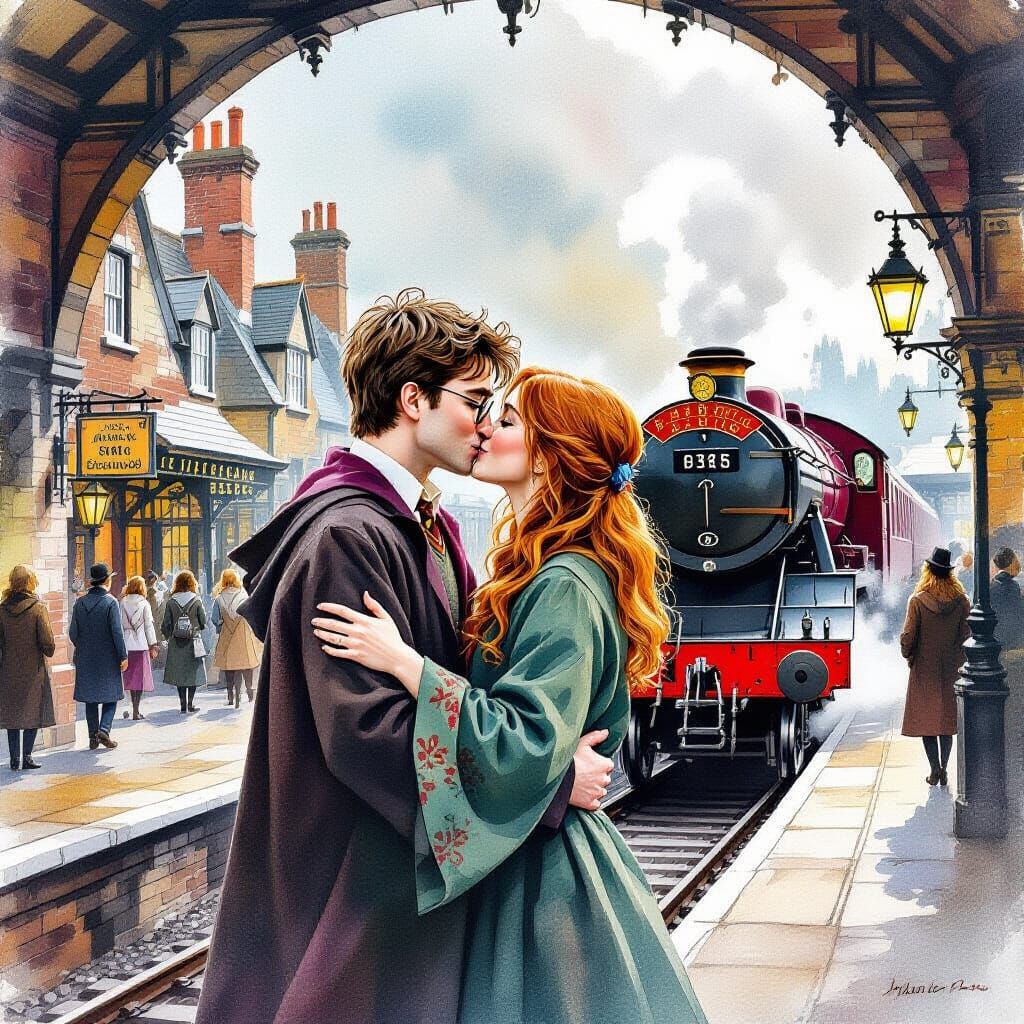 Harry Potter and Ginny Kiss at Platform 9 3/4