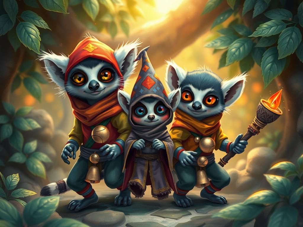 Lemur Ninjas and Wizard in Enchanted Forest