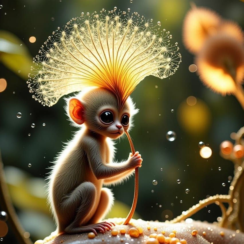 Exquisitely Beautiful Miniature Monkey in Morning Sunrise