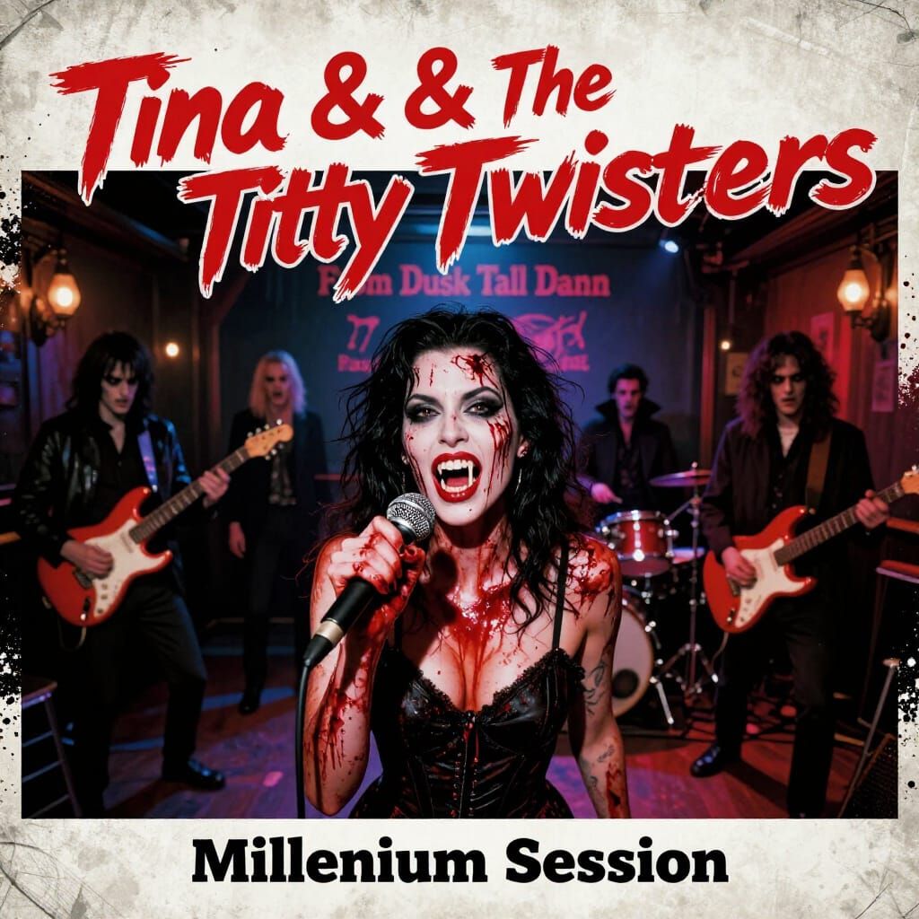 Horror LP Cover Art: Vampire Singer in Moody Bar Scene