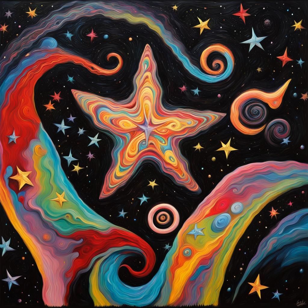 Electromagnetic Star in Impasto Oil Paint Style