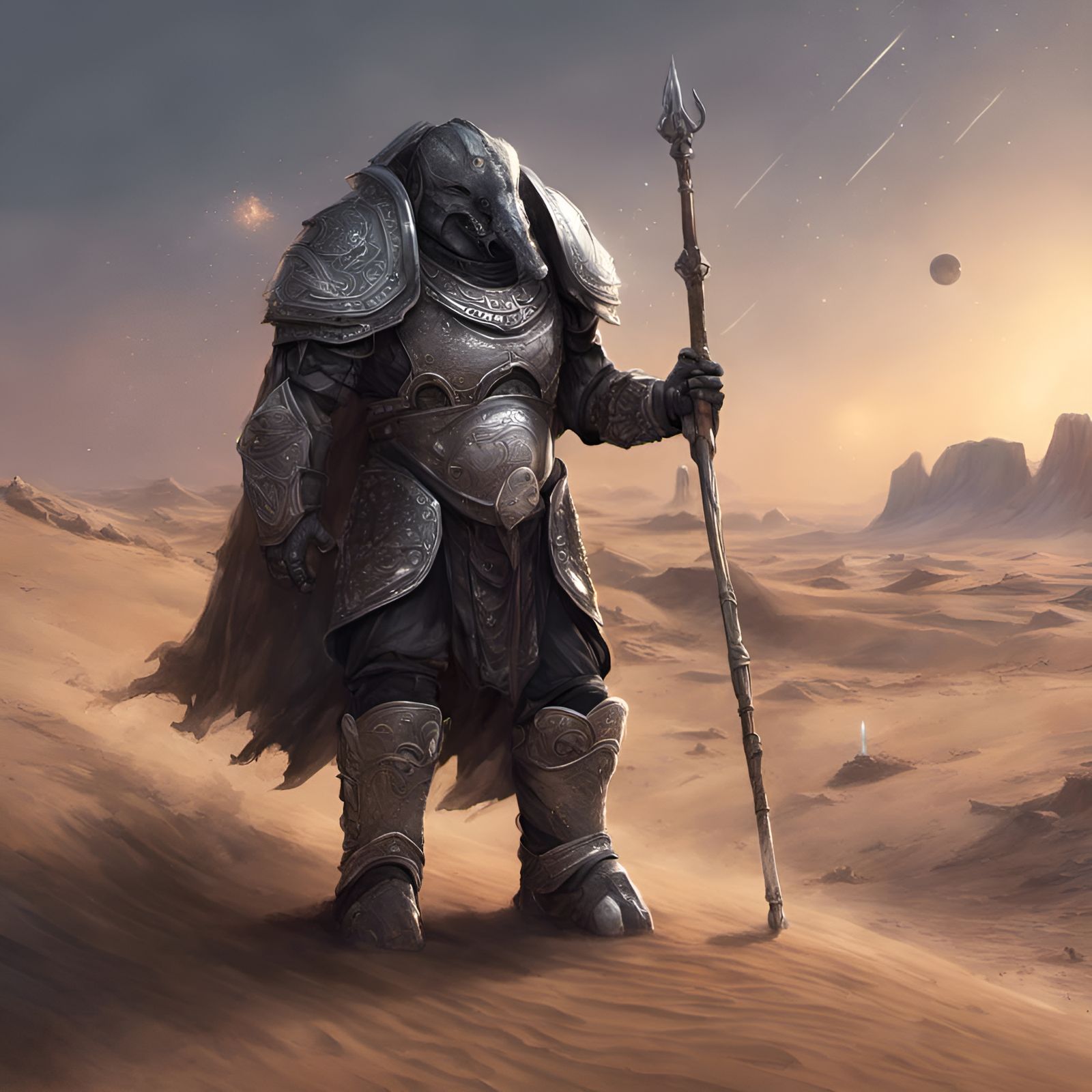 Armored Loxodon Cleric in Desert Dawn