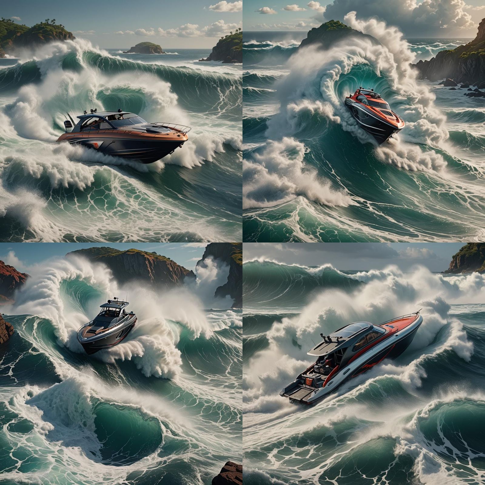 Speedboat on Big Waves: Detailed Matte Painting