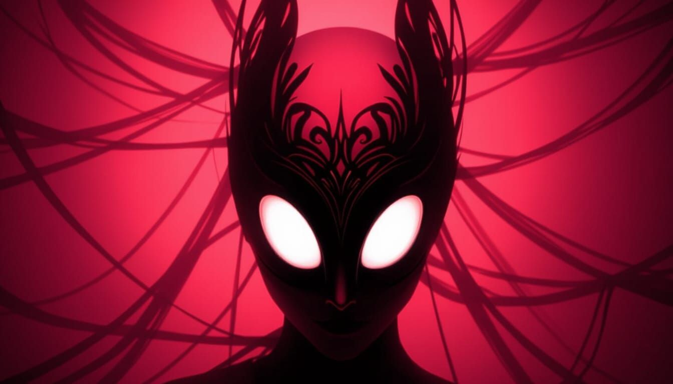 Shadow Creature With White Eyes And Ornate Mask