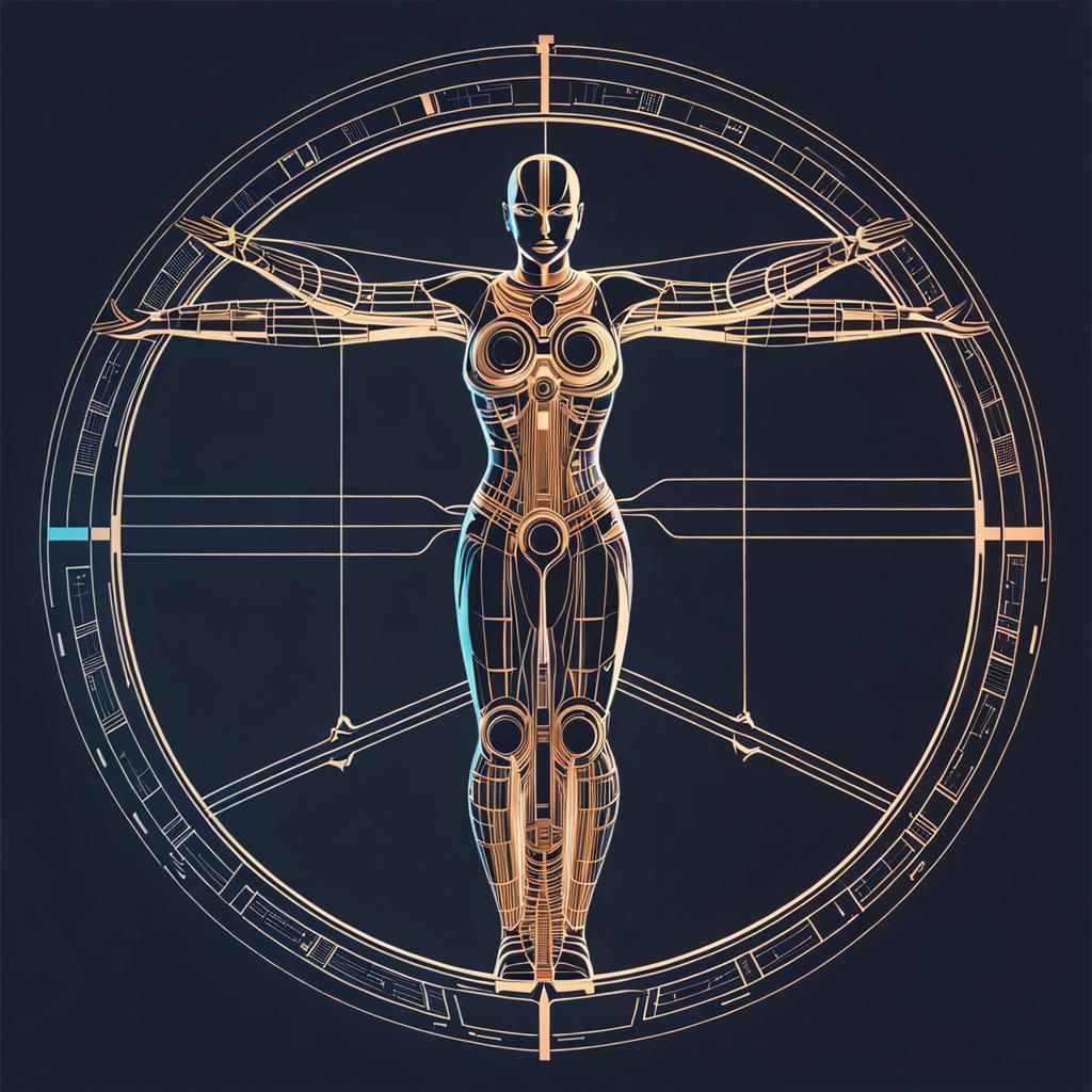 Modern version of Vitruvian woman, sci-fi style