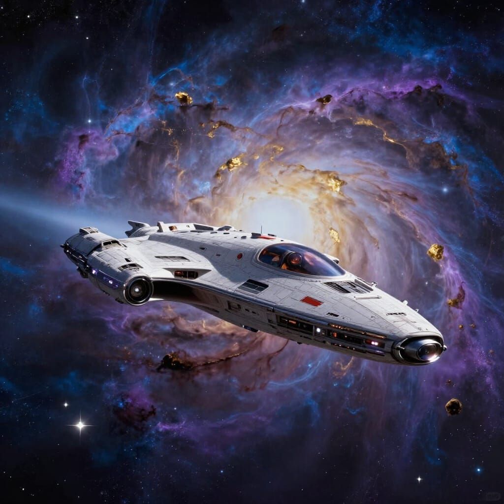 Futuristic Spaceship in Cosmic Nebula