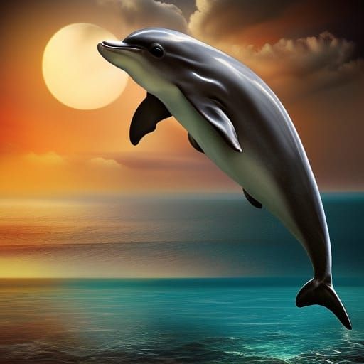 Cute Baby Dolphin in Colorful Digital Painting