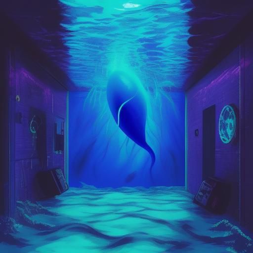 Underwater Glass Whale in 80s Horror Style