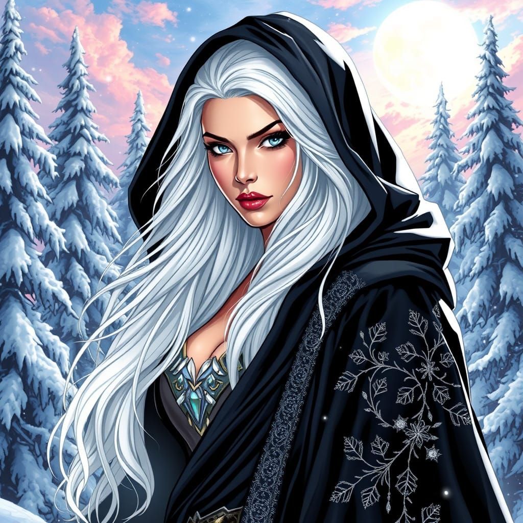 Regal Comic Book Heroine Radiates Power in Snowy Wonderland
