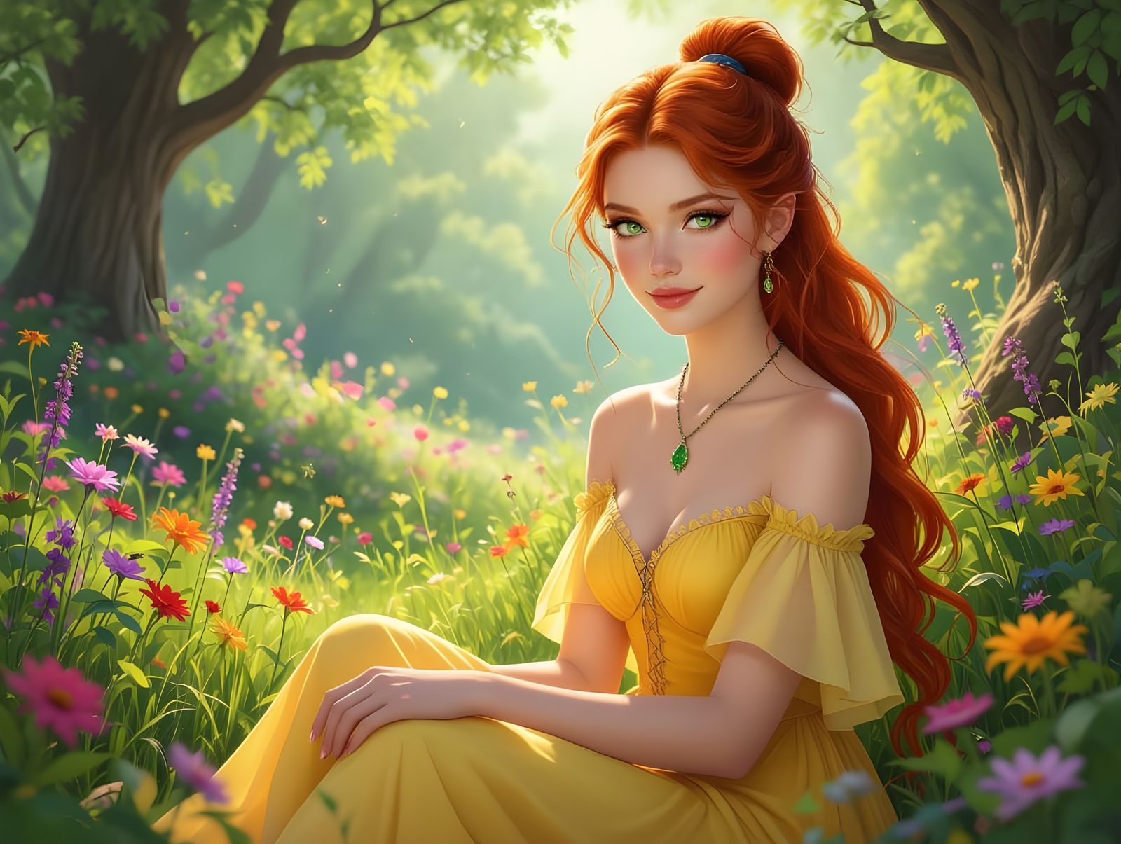 Vibrant Norse Goddess in Lush Garden