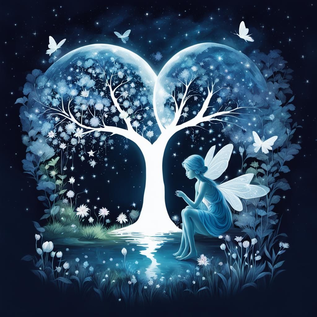 Moonlit Garden Fairy Contemplates Friendship