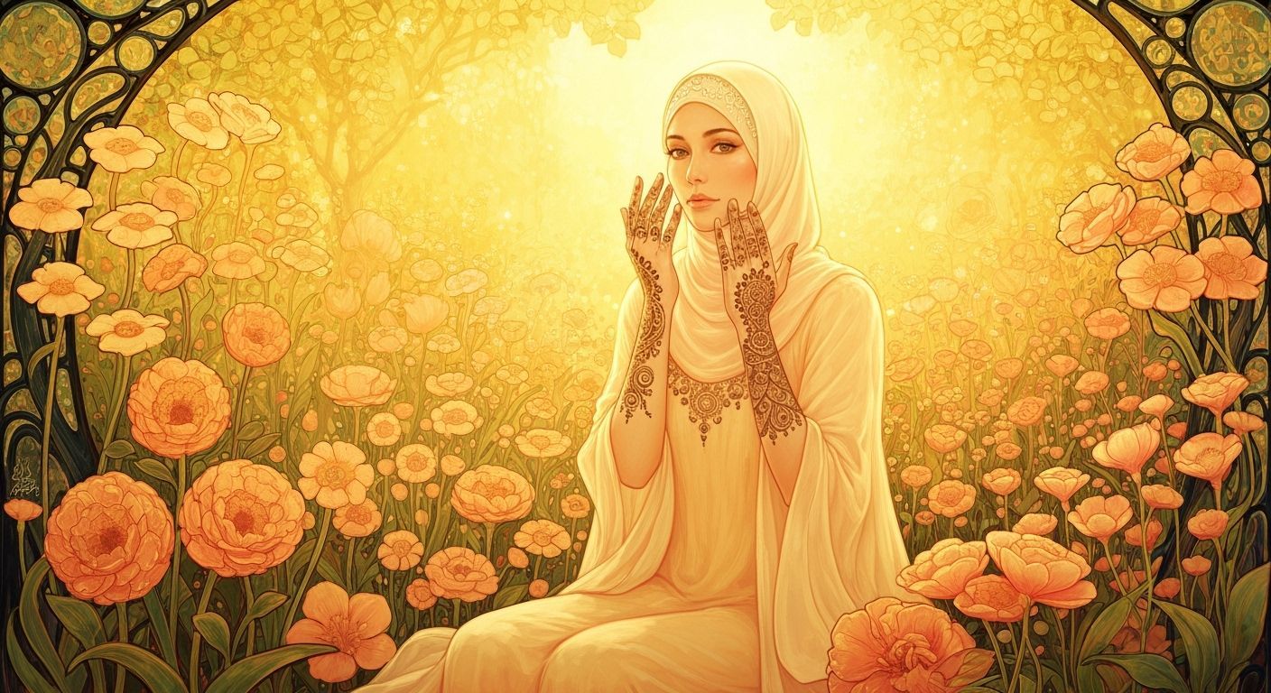 Muslim Woman with Henna in Art Nouveau Garden