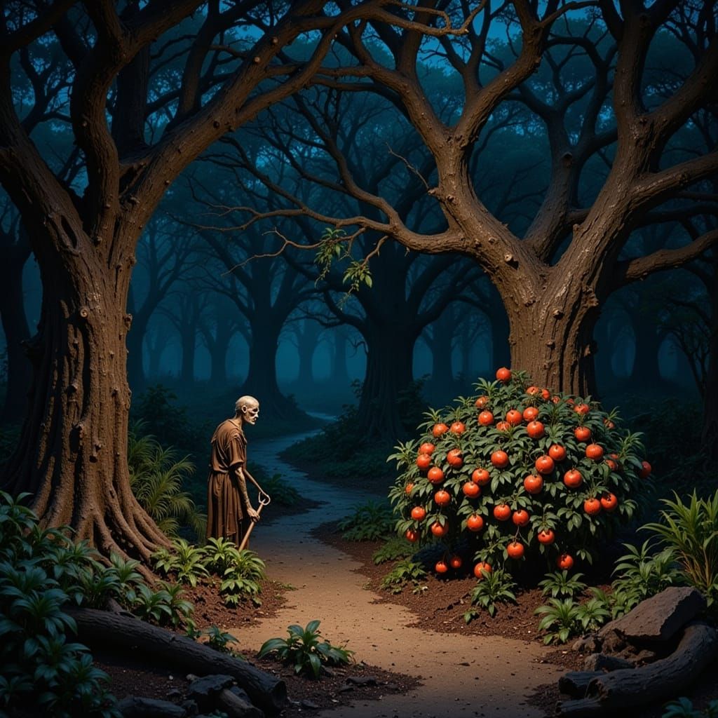 Mysterious Underground Garden at Night