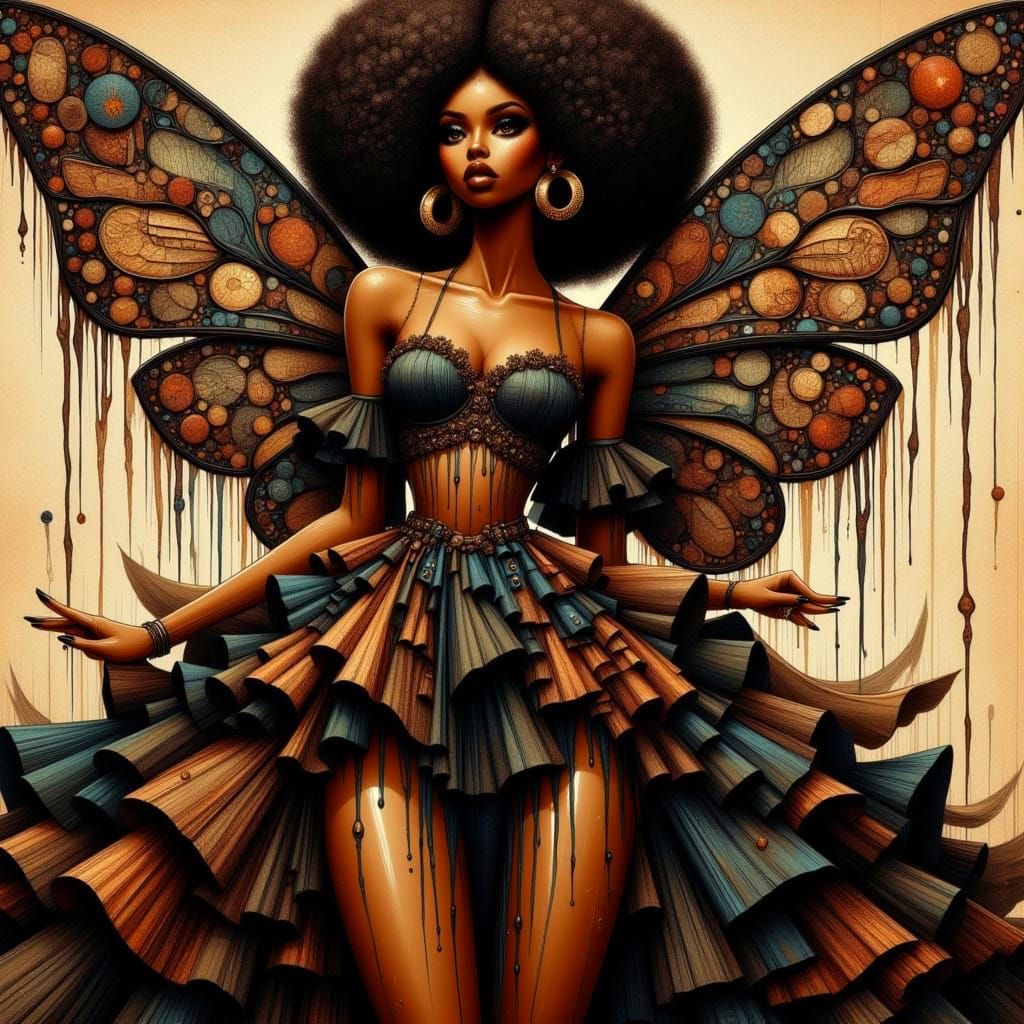 Elegant Fairy with Intricate Wings and Dreadlocks