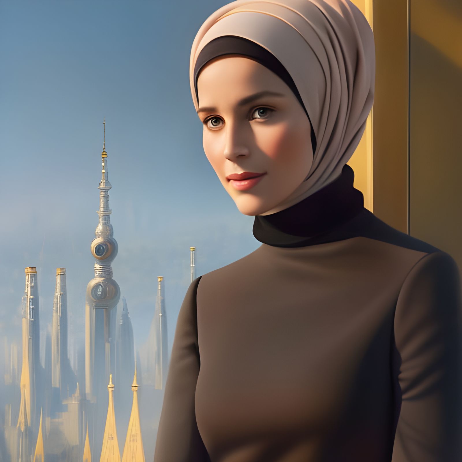 Beautiful Woman in Hijab: Hyperdetailed Portrait in City