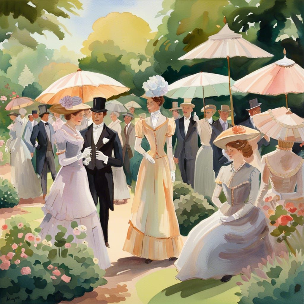 Victorian Garden Party in Gouache and Watercolor