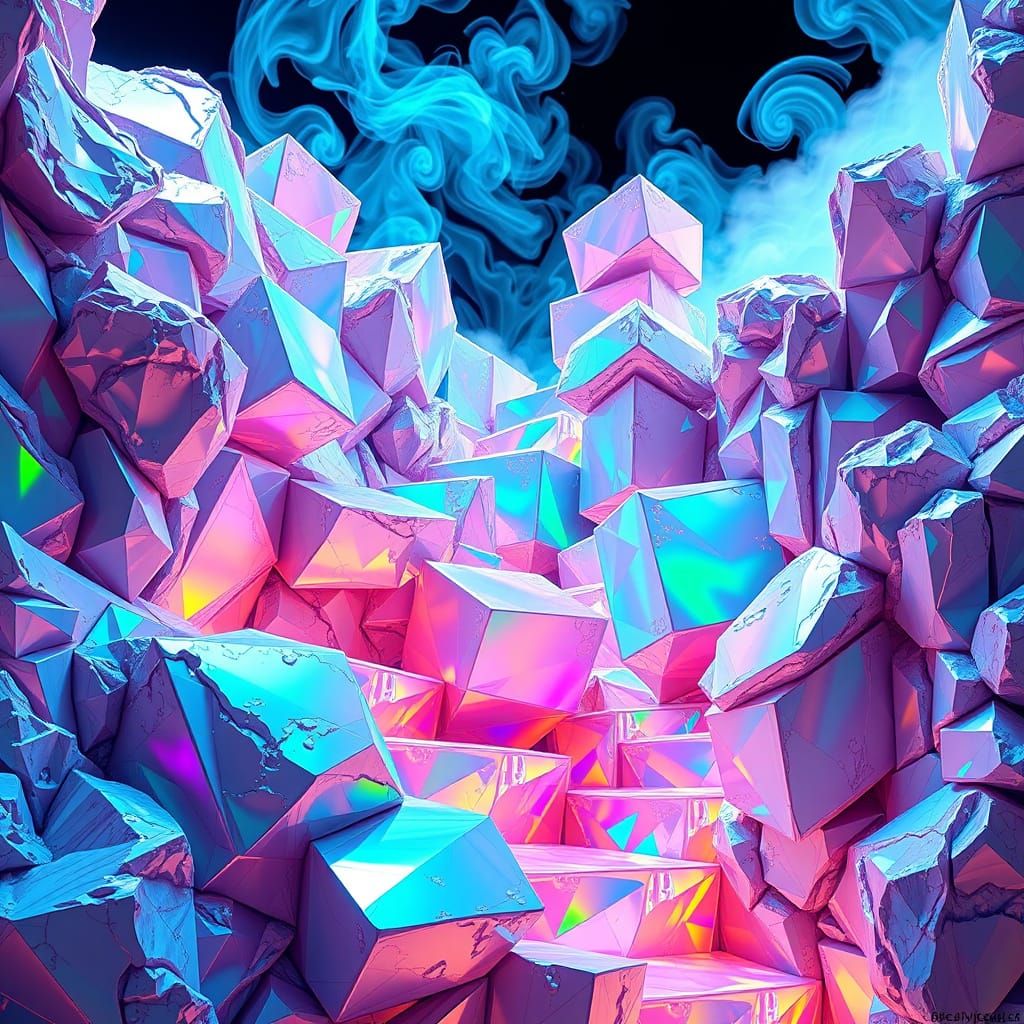 Iridescent Cube Sculpture in Escher-Inspired Impossible Geom...