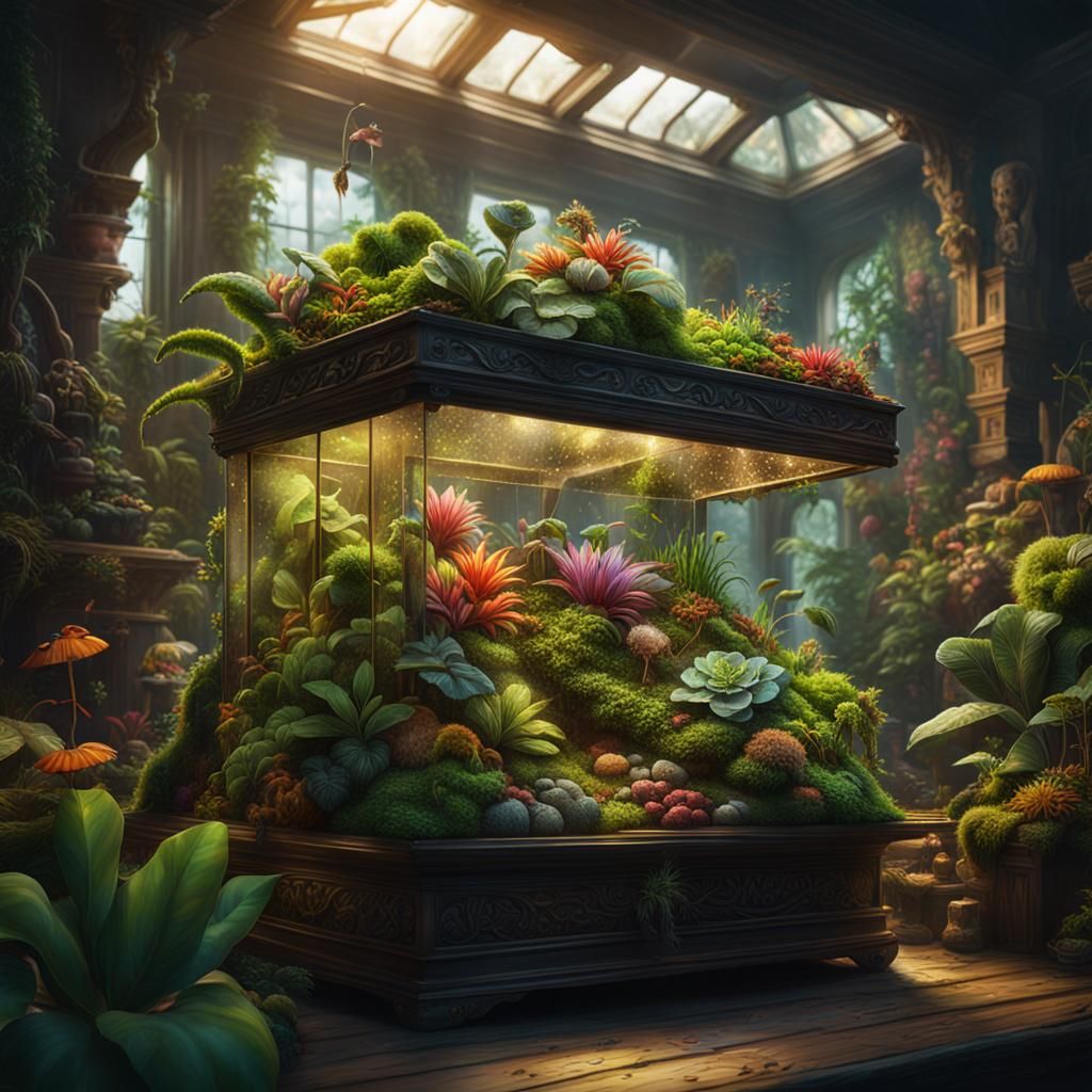 Lush Terrarium Plants in Detailed Matte Painting