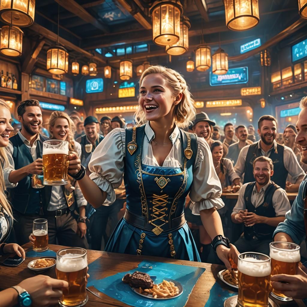 Cyberpunk Oktoberfest: Futuristic Celebration with Neon Ligh...