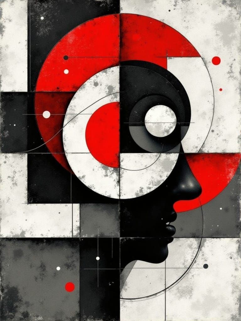 Dynamic Monochrome Triptych with Red Accents