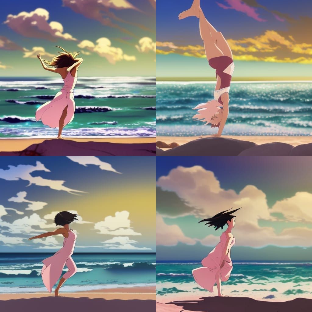 Graceful Dance and Handstand by a Beautiful Beach Coastline