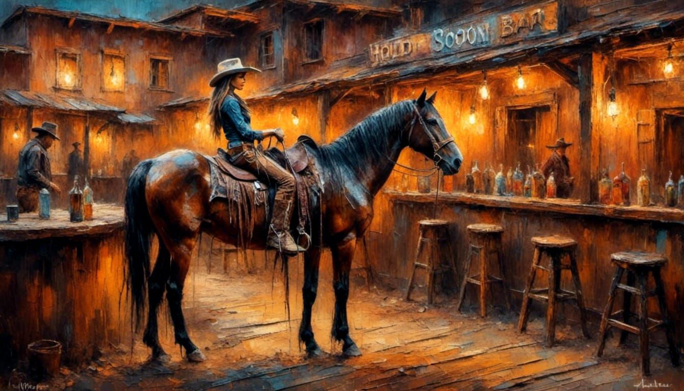 Cowgirl at a Saloon bar