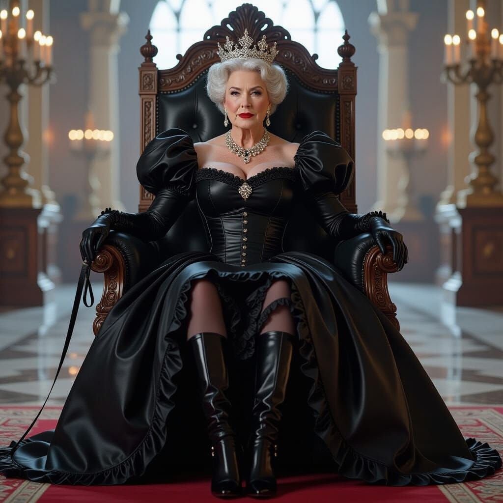 Regal Empress on Throne in Leather Bustle Dress