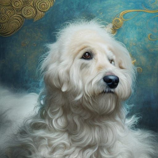 Dogs in Fantasy Painting Style of Ting, Greco, Klimt