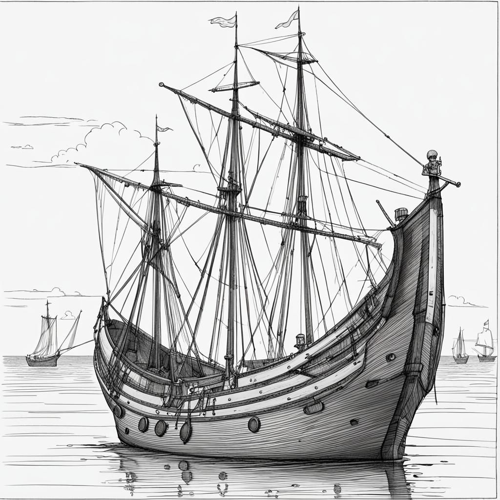 Sixteenth-Century Birlinn Galley: Black and White Sketch