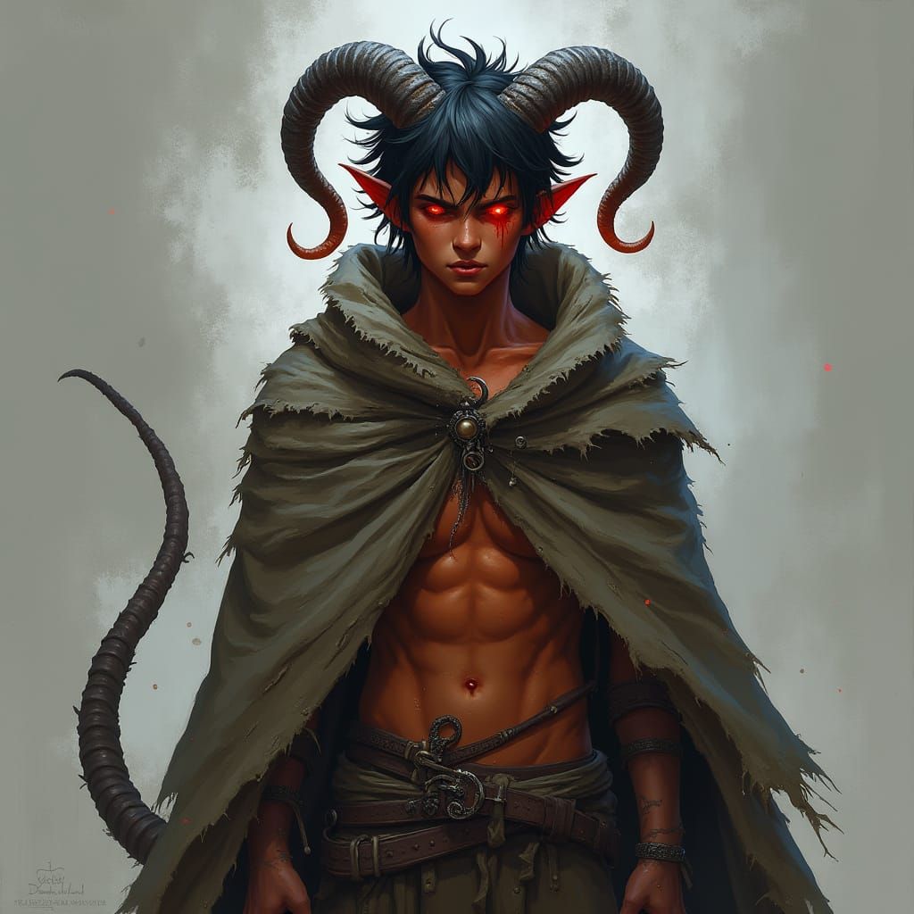 Tiefling Warlock in Dark Fantasy Attire
