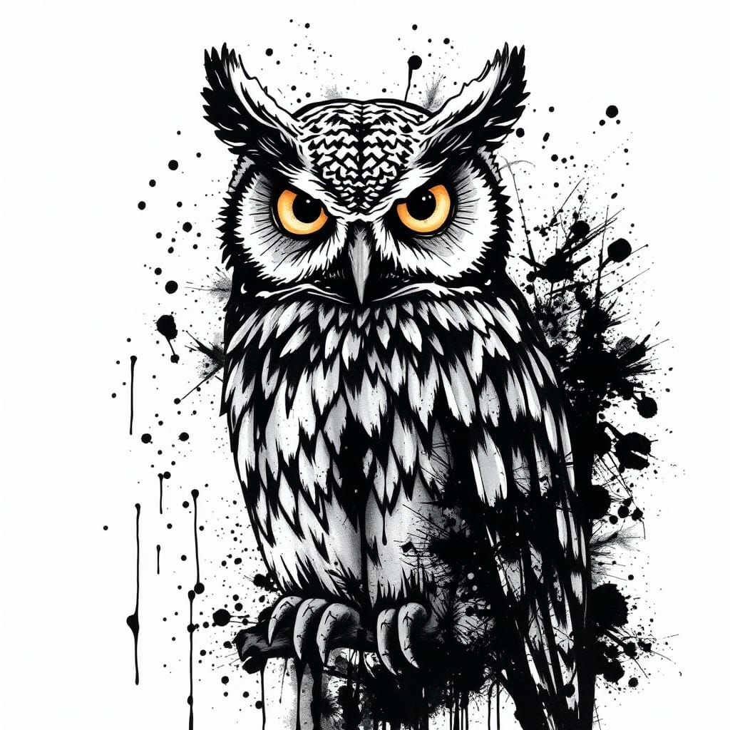 Abstract Ink Splatter Owl Art