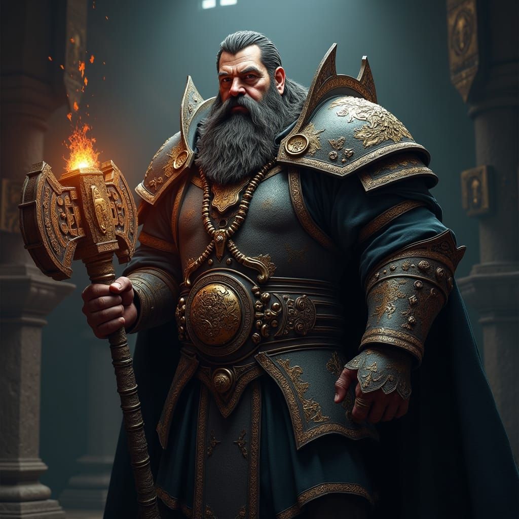 Imposing Dwarven King with Glowing Hammer