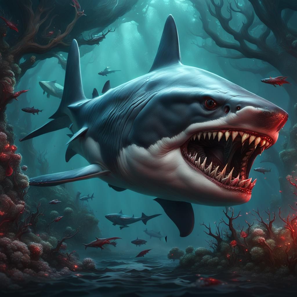 Evil Shark Deer Hybrid: Detailed Matte Painting