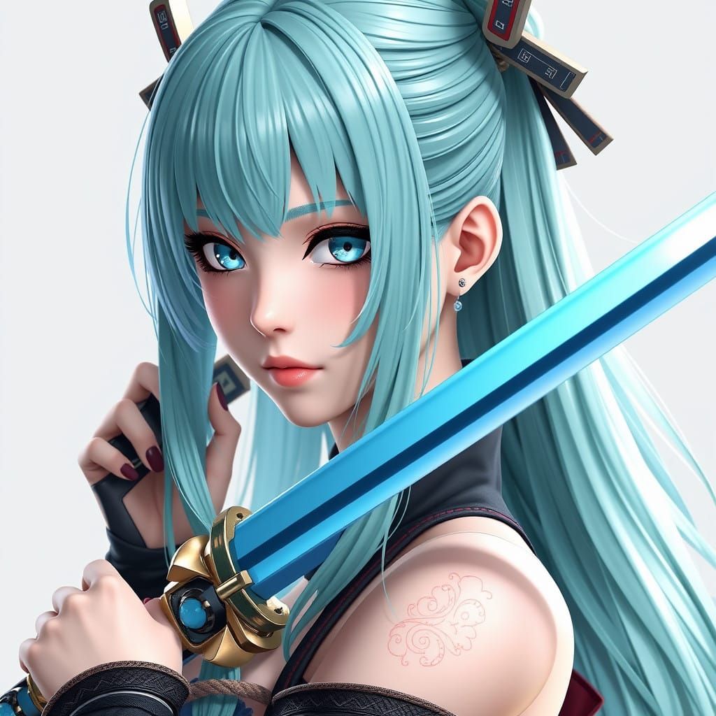 Anime Goddess Wields Celestial Blue Katana