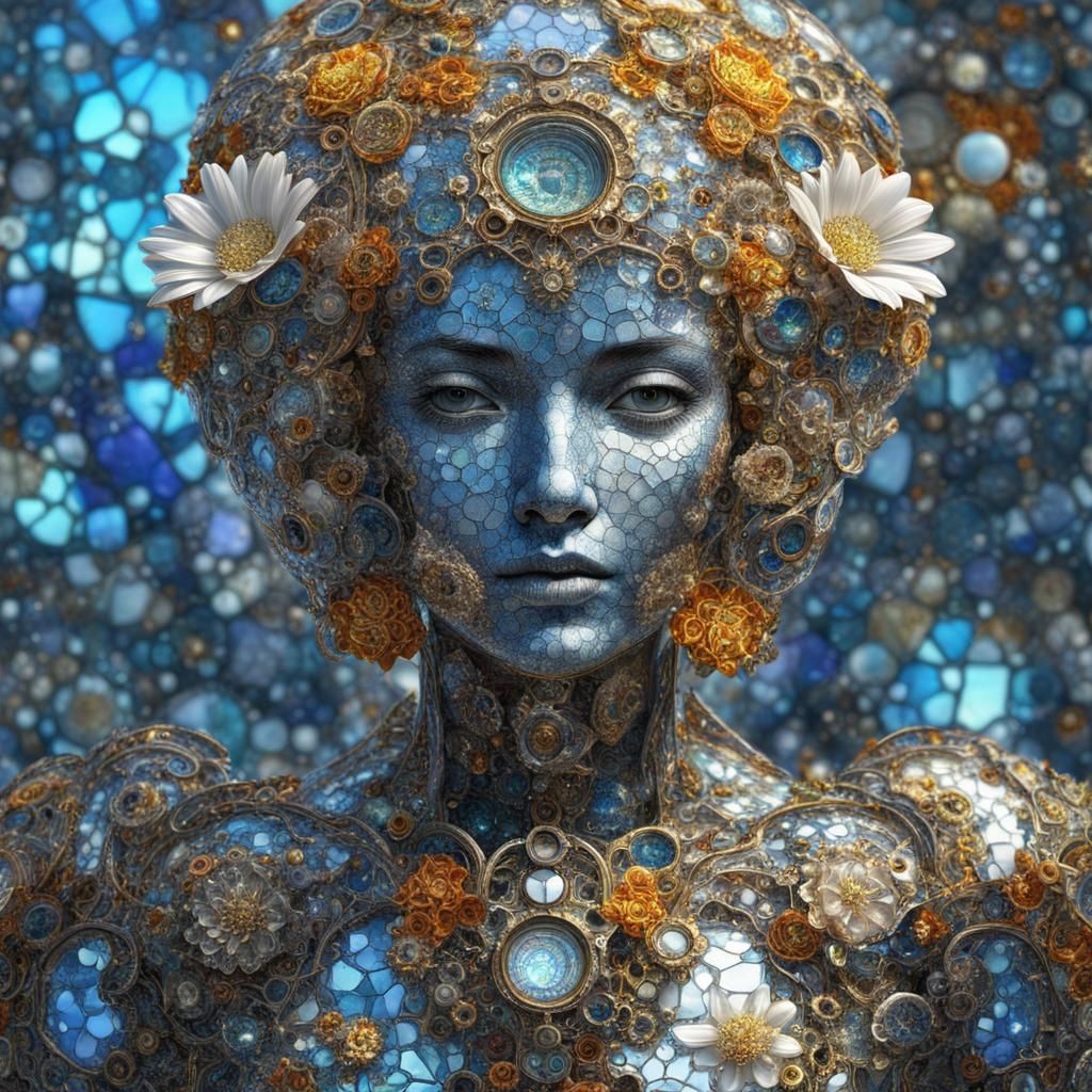 Glass Flower Heart in Steampunk Psychedelic Style