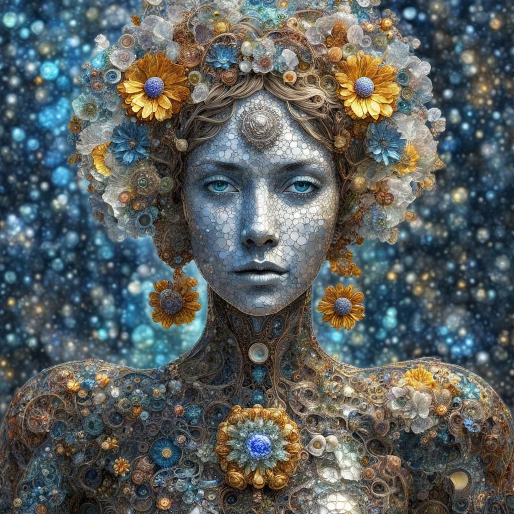 Steampunk Glass Heart in Psychedelic Futurism Style