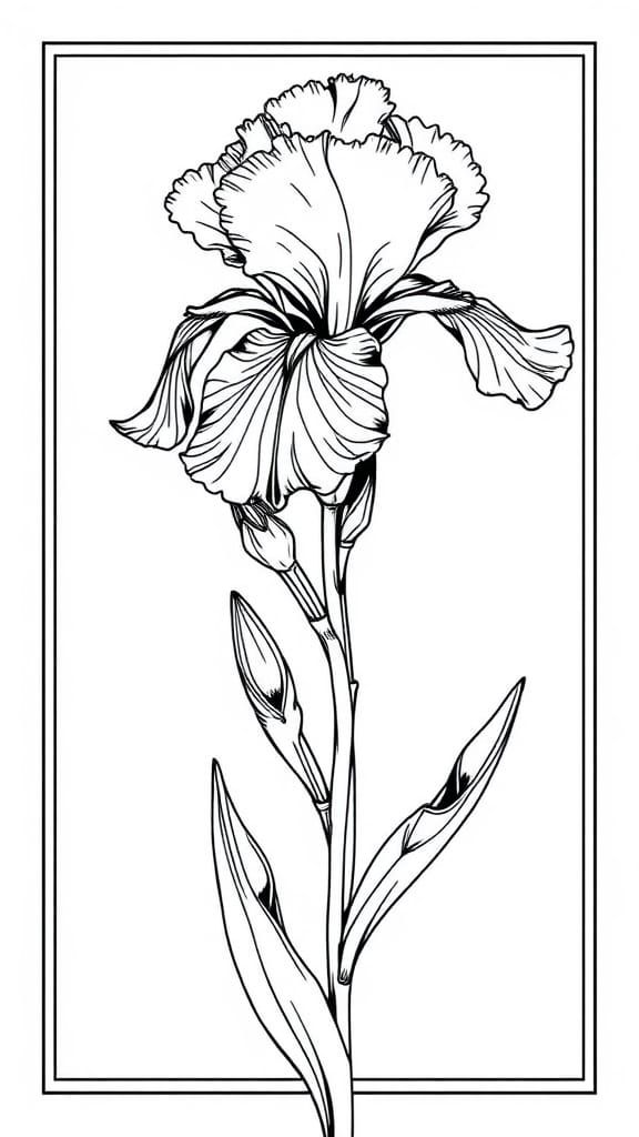 Bold Black and White Iris Line Art