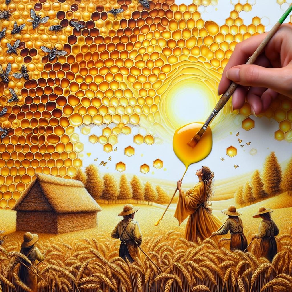 Honey Artist Paints Golden Wheat Field