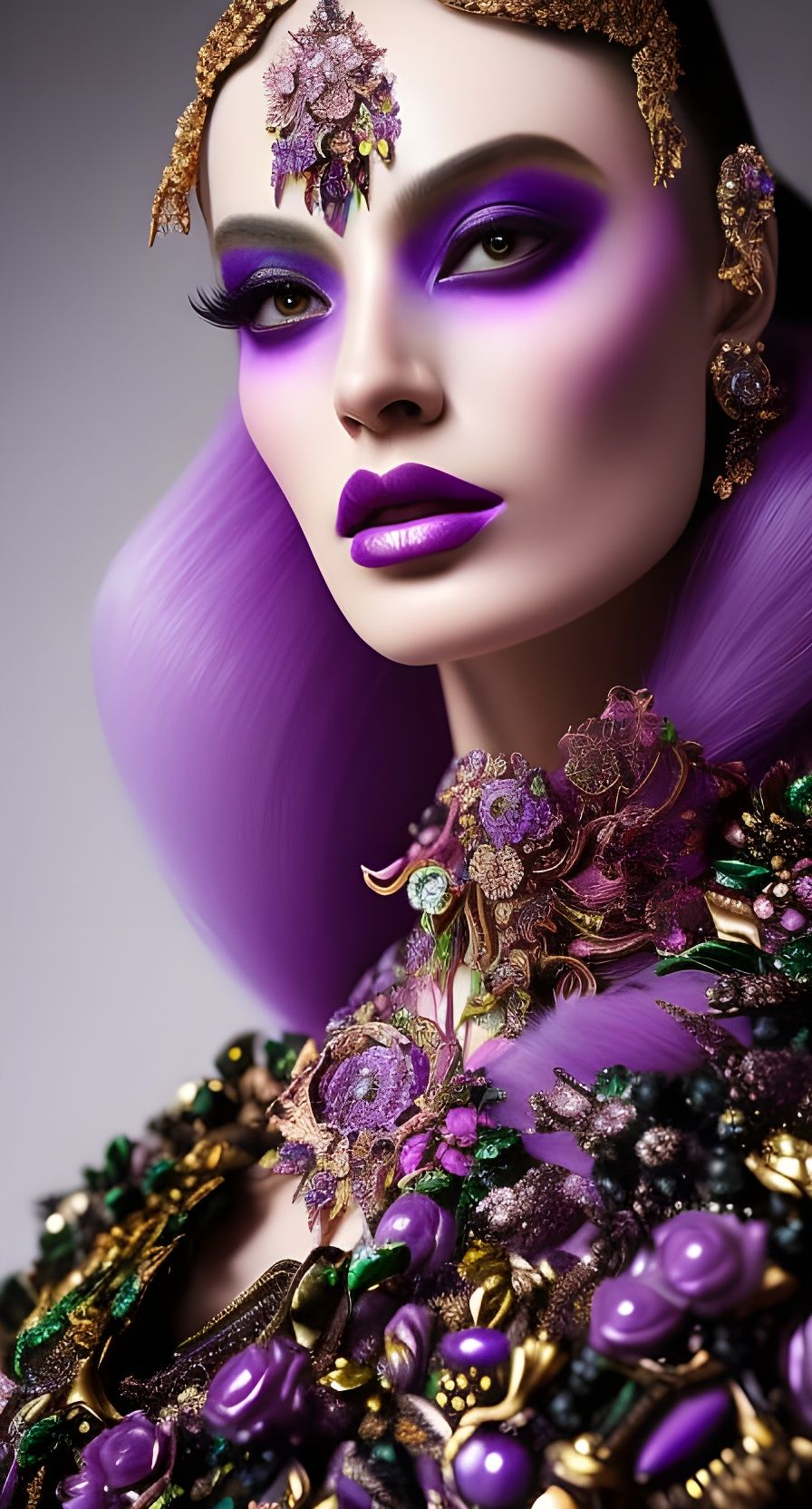 Fierce Woman in Purple Fantasy Clothing