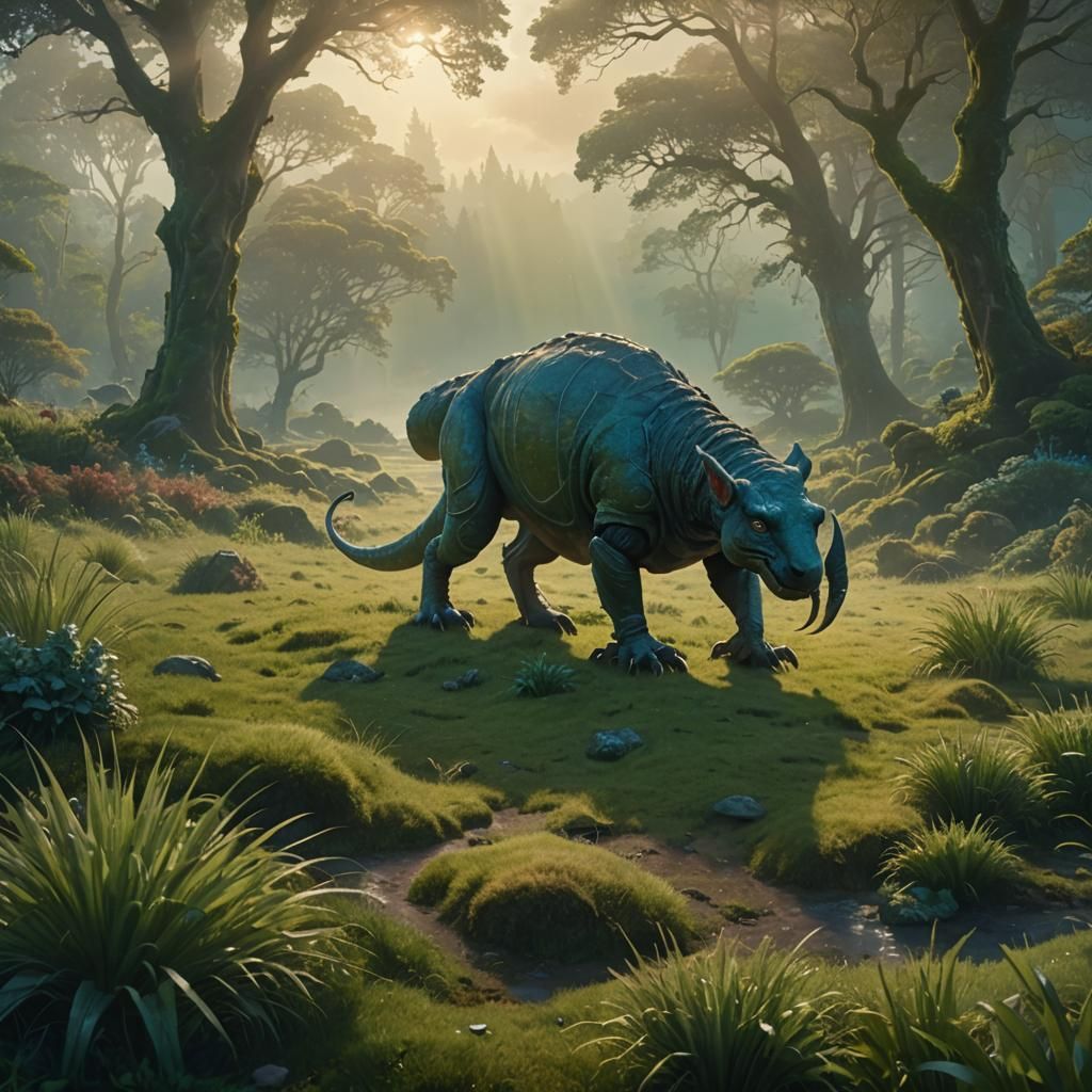 Epic Prehistoric Creature in Misty Landscape, Cinematic 3D R...