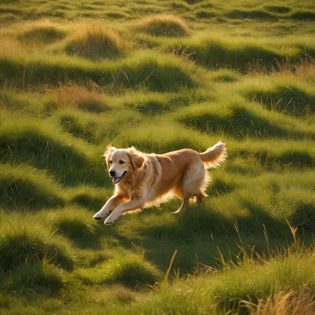 Golden Retriever Running in Meadow: Composite Photo