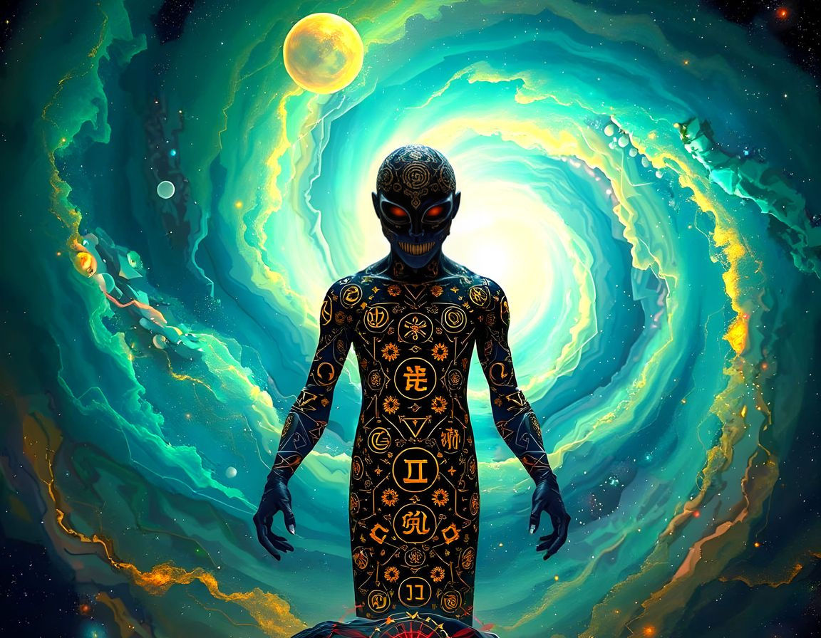 Ethereal Cosmic Warrior in Vibrant, Psychedelic Hues