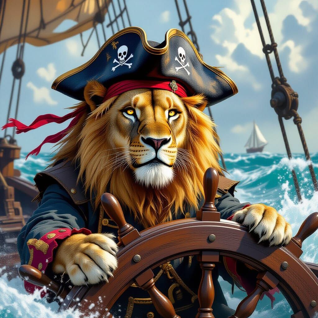 Lion Pirate on the High Seas, Digital Painting