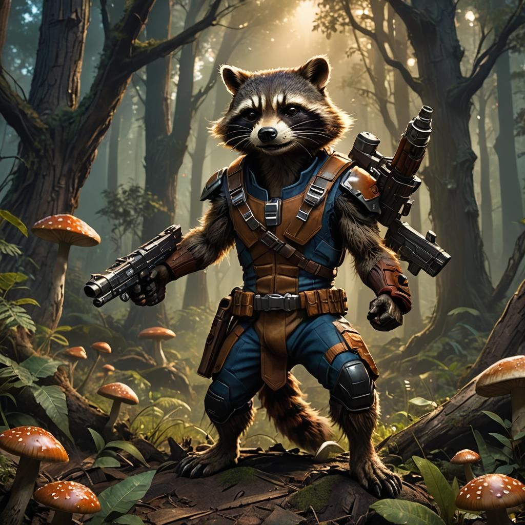 Rocket Raccoon in Mystical Forest Concept Art